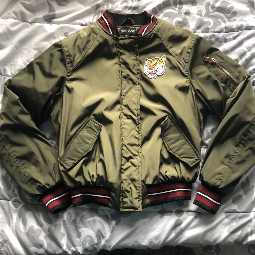 ASOS Olive Green Bomber Jacket with Tiger Patch